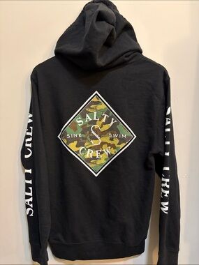Salty Crew Hoodie Men’s Small Black Camo Graphic Pullover